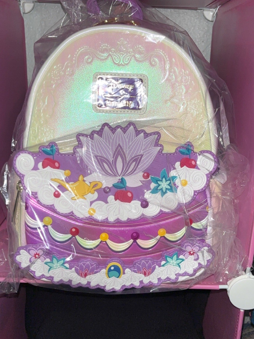 Loungefly Iridescent White and Purple Aladdin Cake Mini Backpack